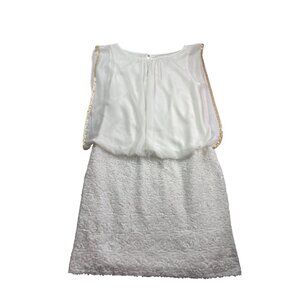 Cache Womens Blousen Sequin Dress Size 4 Sleeveless White Gold Party Knee Length